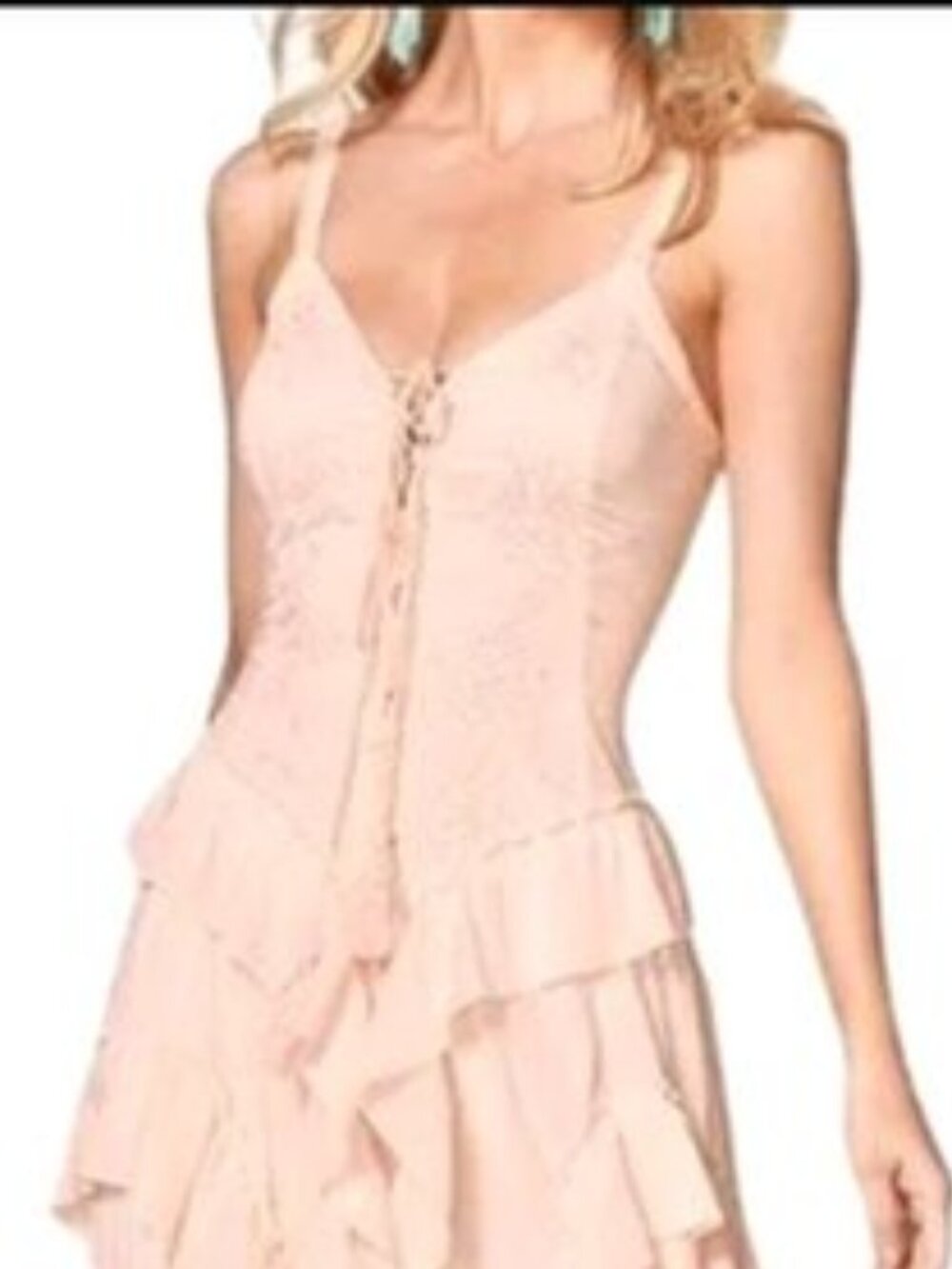 Venus Pink Ruffle Lace Up Maxi Dress, size Large - Picture 5 of 11